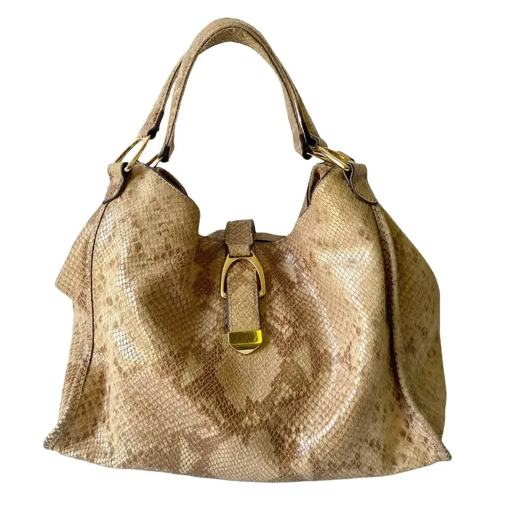 G.I.L.I Leather Snake Print Hobo Tote Shoulder Bag Purse